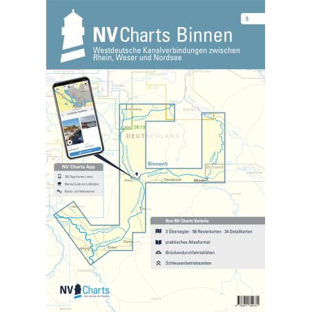 NV. Binnen 5 - Atlas map śródlądowych połączeń kanałów północnoniemieckich między Renem, Wezerą i Morzem Północnym